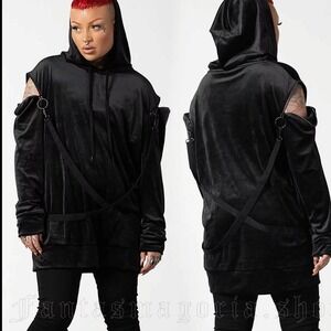 Killstar Black Velvet Hooded top whimsigoth gothic punk rock women medium straps